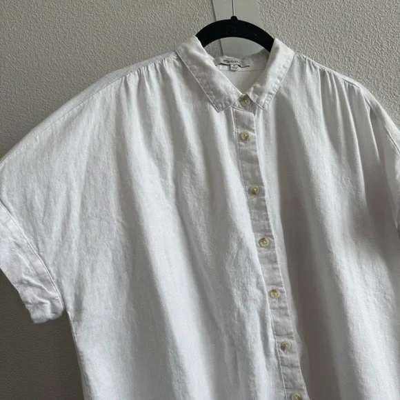 Madewell Linen-Blend Hilltop Shirt Eyelet White Short Sleeve Button Down Coastal - Picture 5 of 12